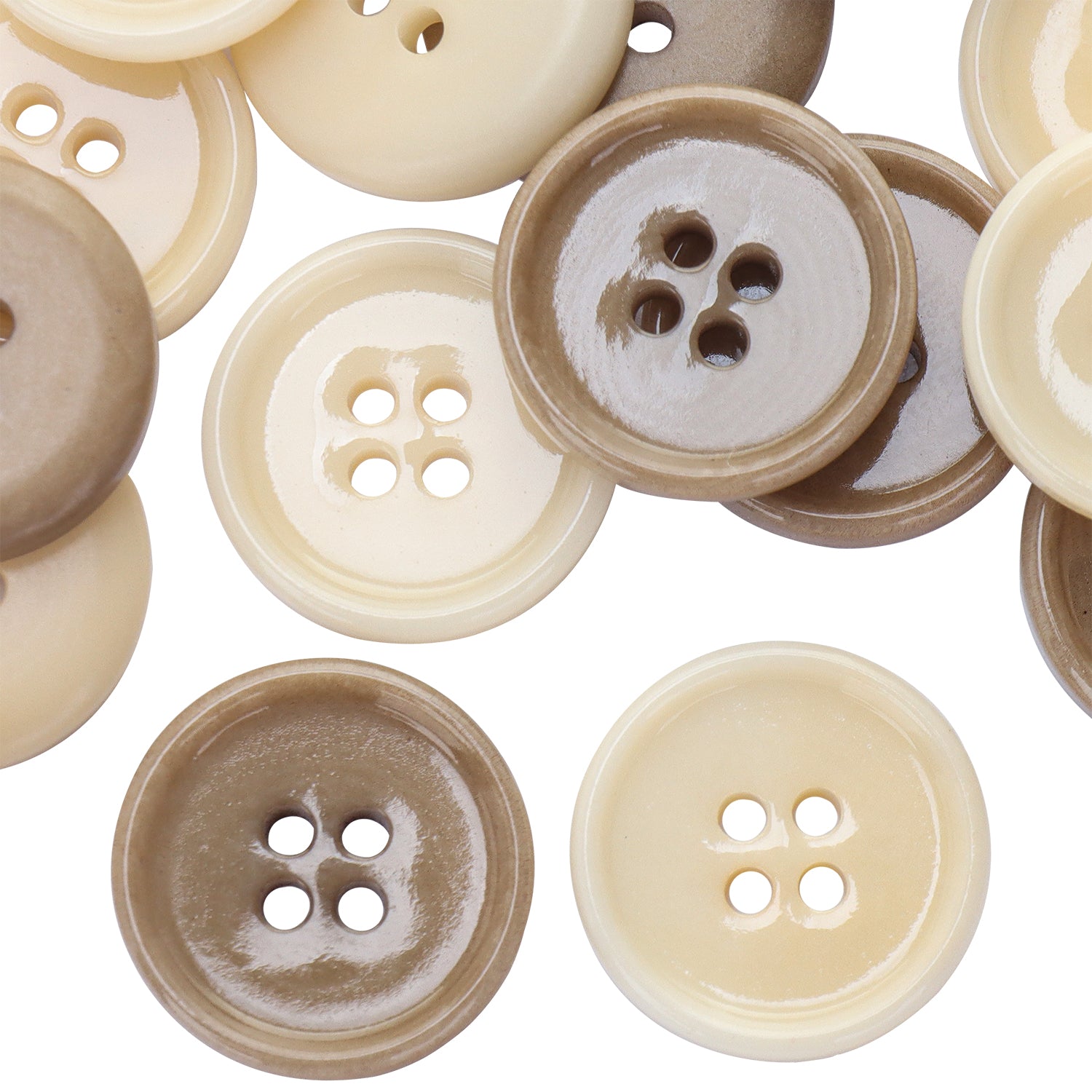 Premium Buttons Set 15mm/24L Beige&Taupe 4-Hole JDT0831K